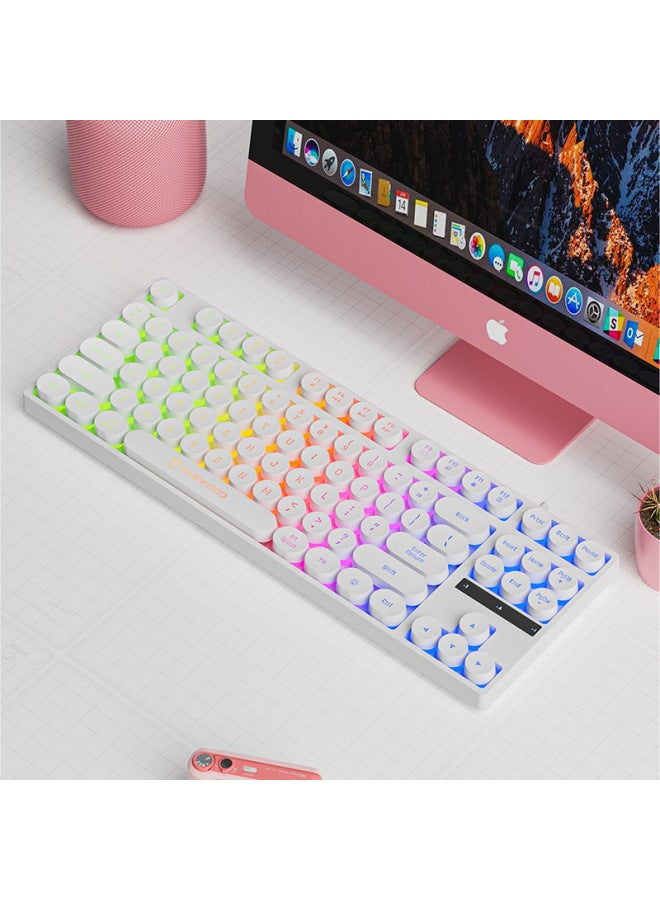 Shiba Du K87 Keyboard RGB Lighting Wired Laptop Desktop Office Universal Keyboard Mute Retro Punk-Color:White